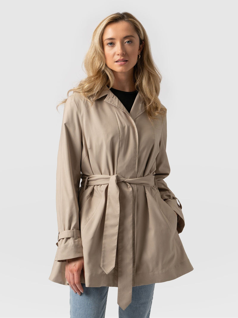 Short A Line Trench Coat Beige - Women's Overcoats | Saint + Sofia® UK