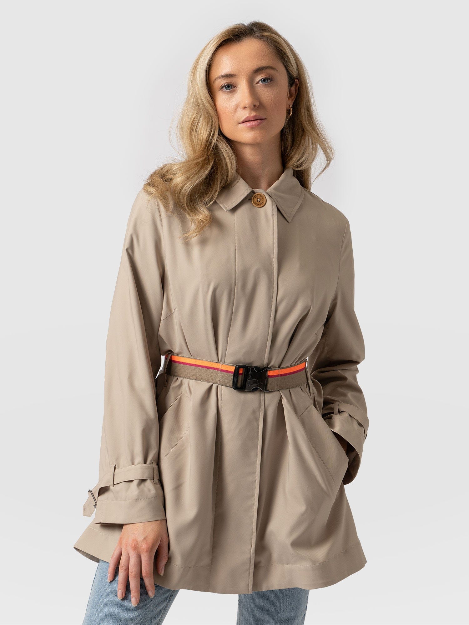 Short A Line Trench Coat Beige - Women's Overcoats | Saint + Sofia® UK