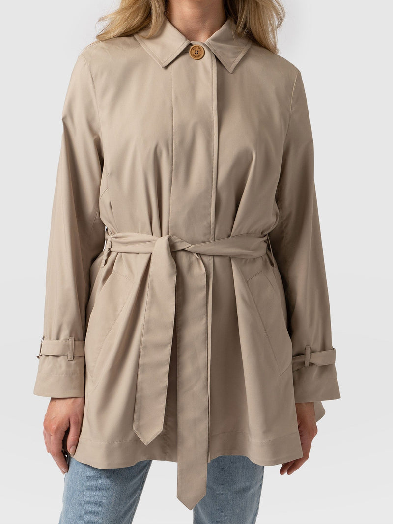 Short A Line Trench Coat Beige - Women's Overcoats | Saint + Sofia® UK