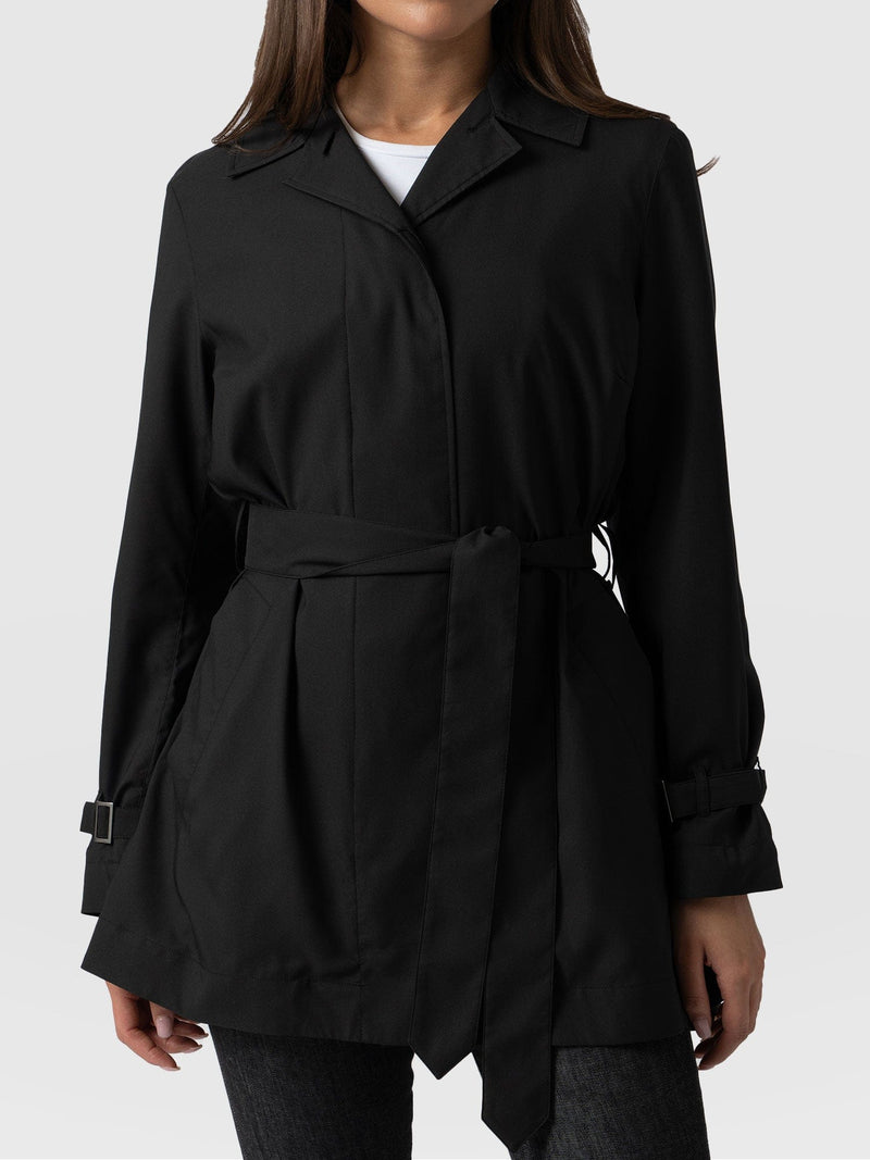 Short A Line Trench Coat Black - Women's Overcoats | Saint + Sofia® USA