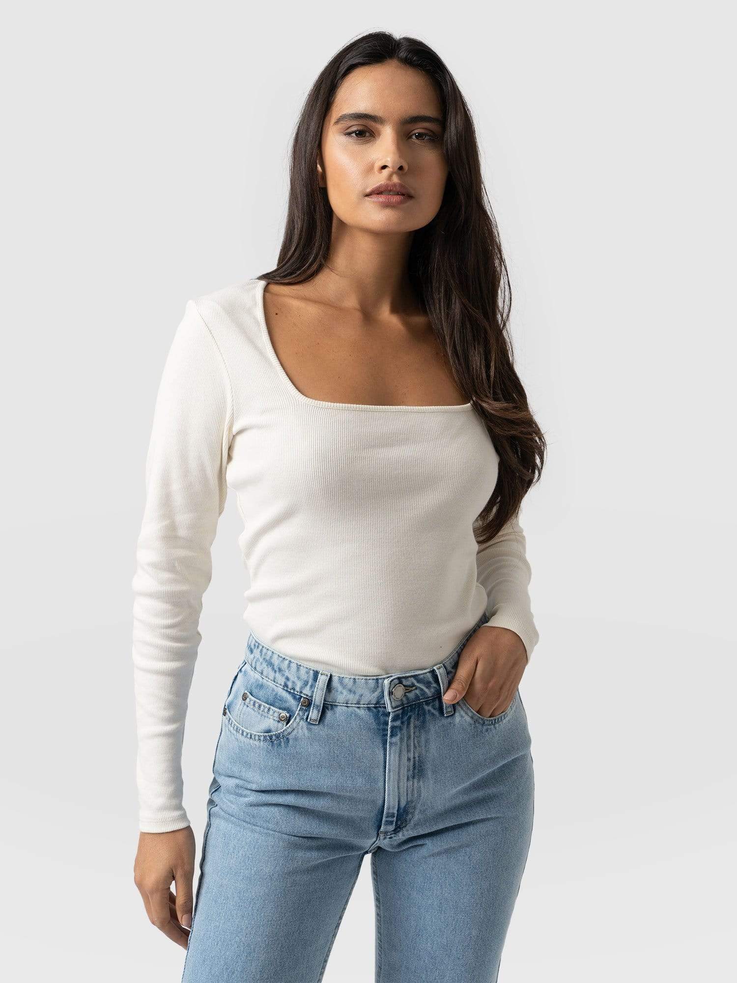 Sloane Ribbed Top Cream - Women's Tops | Saint + Sofia® USA