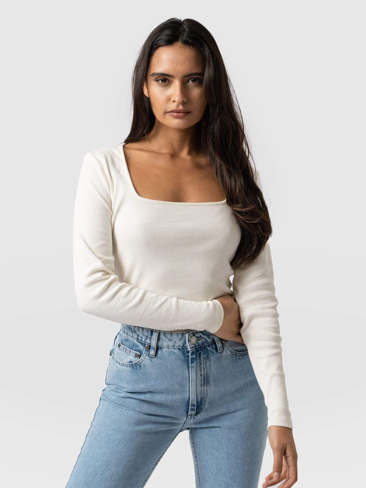 Sloane Ribbed Top Cream - Women's Tops | Saint + Sofia® USA