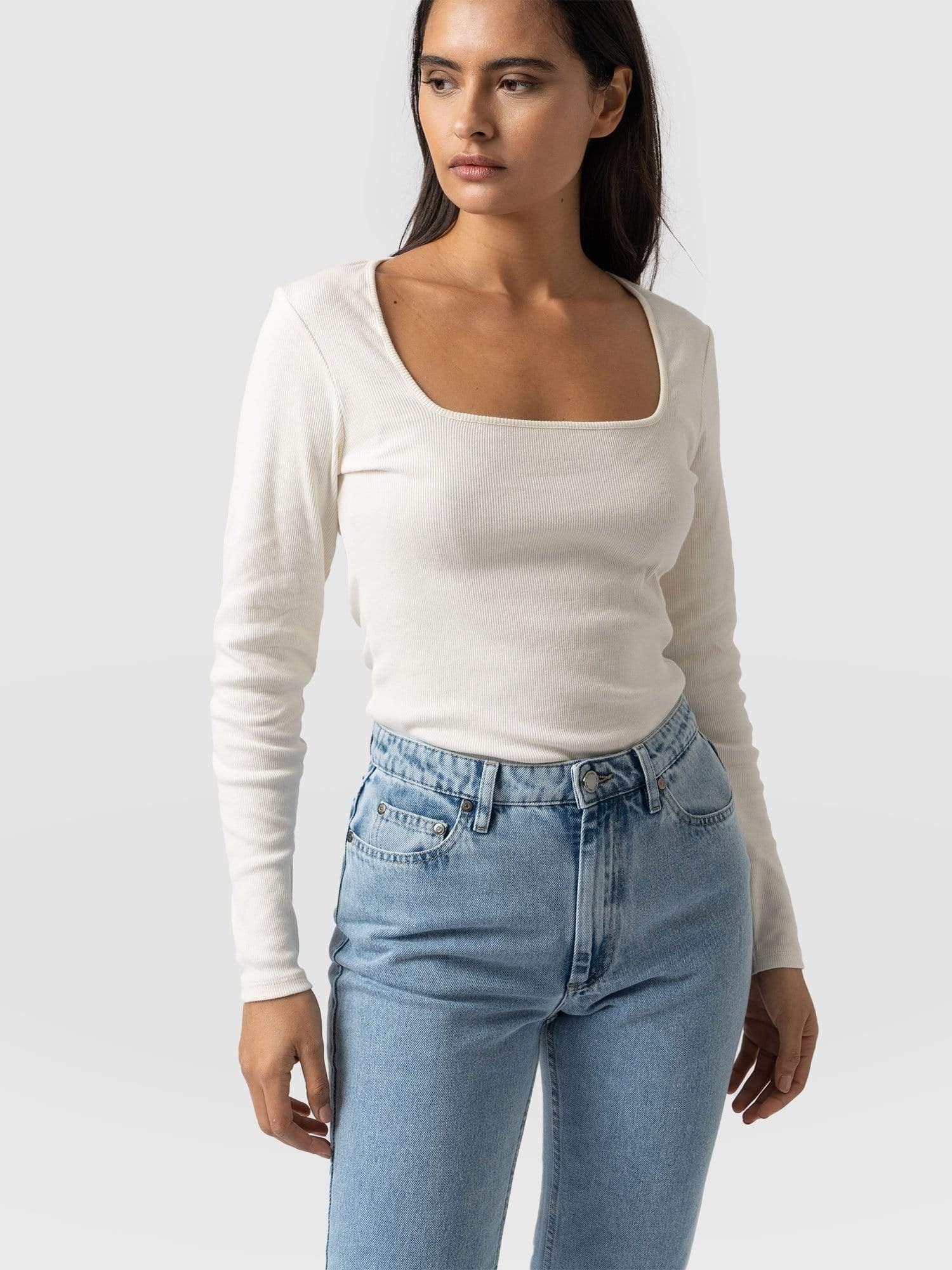Sloane Ribbed Top Cream - Women's Tops | Saint + Sofia® USA