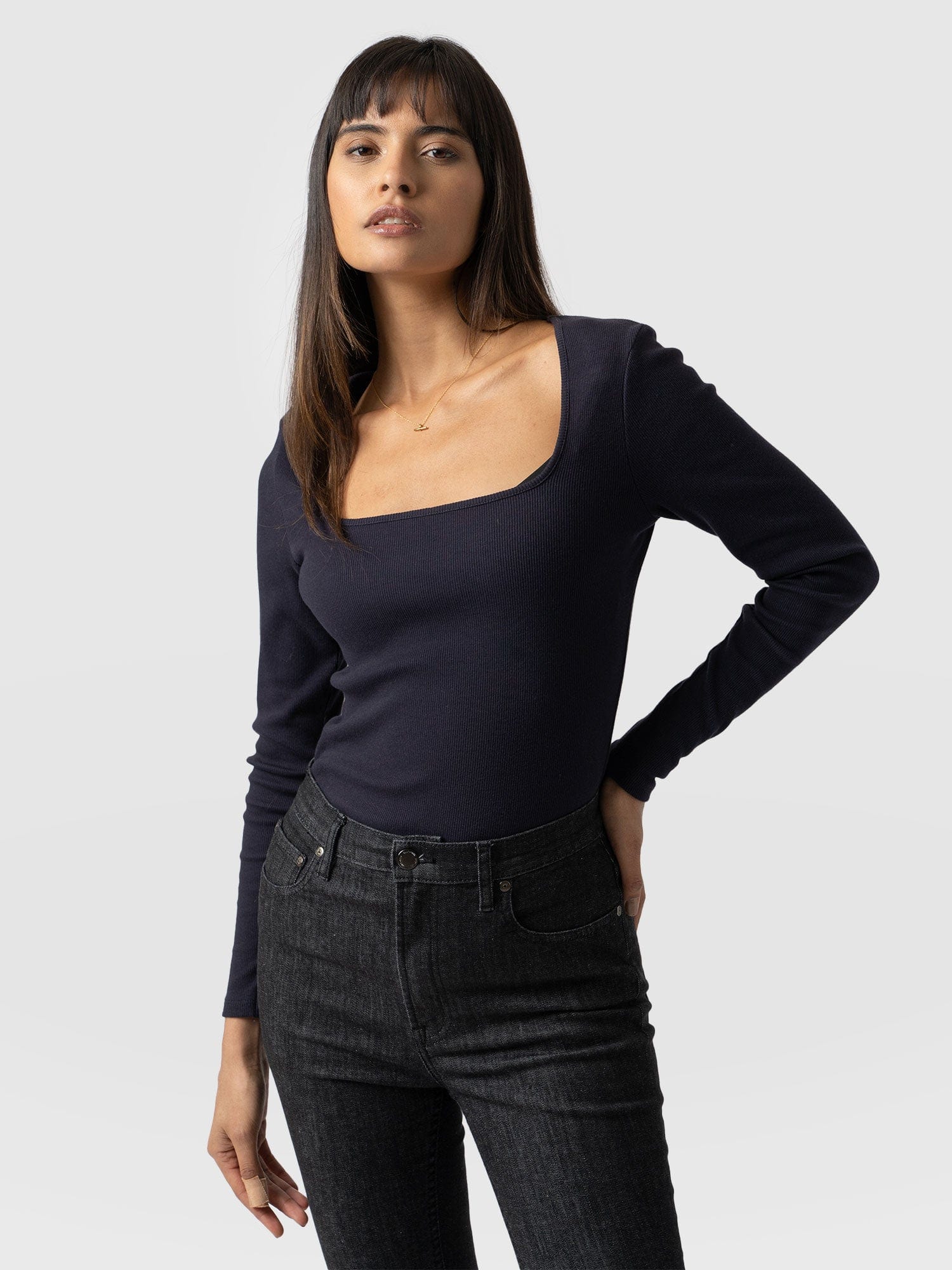 ennoy long sleeve rib hem tee navy XXL-