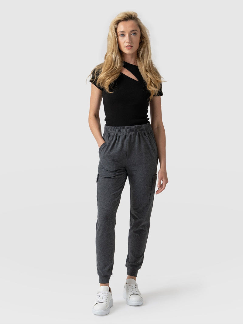 WEST OF MELROSE Womens Satin Cargo Pants - CHARCOAL