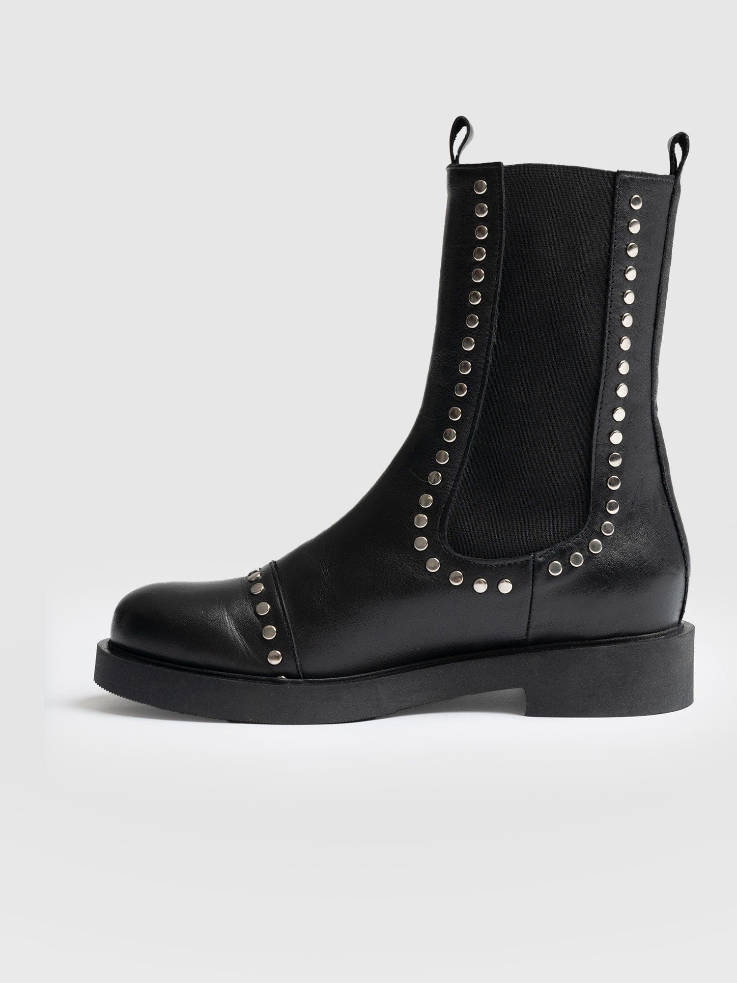 Black leather shop studded chelsea boots