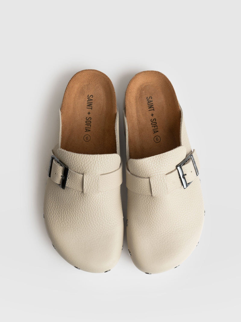 Studded Clogs Cream - Women's Shoes | Saint + Sofia® UK