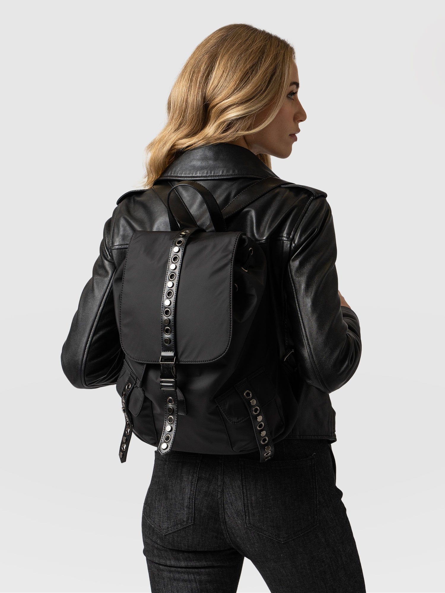 Studded Nylon Backpack Black - Women's Backpacks | Saint + Sofia® USA