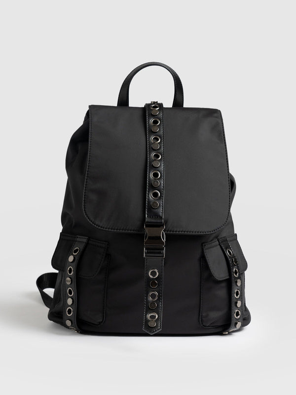Studded Nylon Backpack Black - Women's Backpacks
