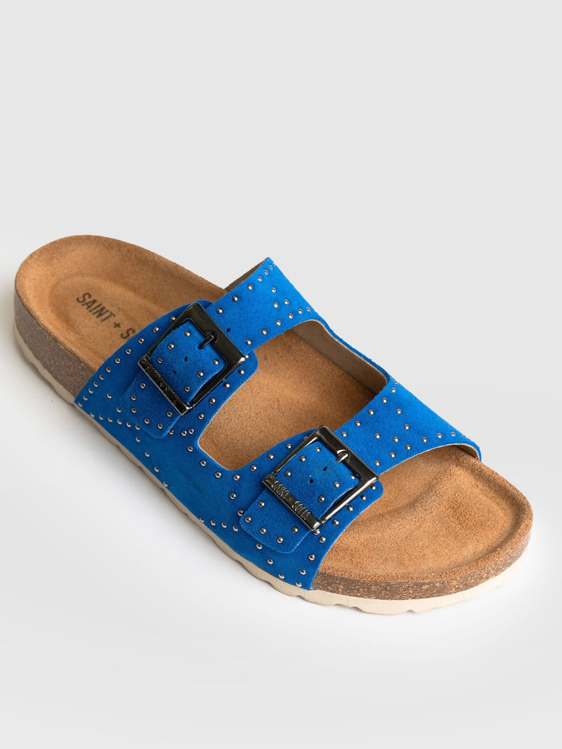 Studded Sutton Slides Blue - Women's Sandals | Saint + Sofia® UK