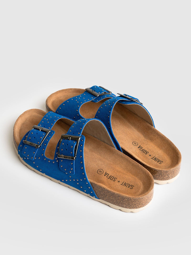Studded Sutton Slides Blue - Women's Sandals | Saint + Sofia® UK