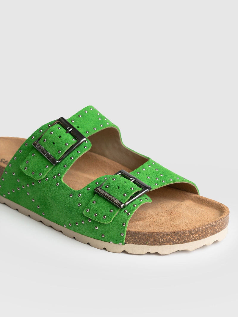 Studded Sutton Slides Green - Women's Sandals | Saint + Sofia® UK