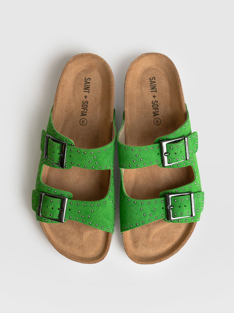 Studded Sutton Slides Green - Women's Sandals | Saint + Sofia® UK