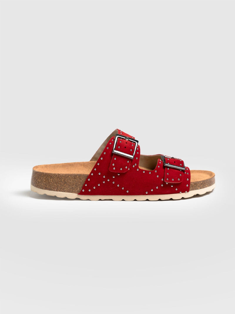 Studded Sutton Slides Red - Women's Sandals | Saint + Sofia® UK