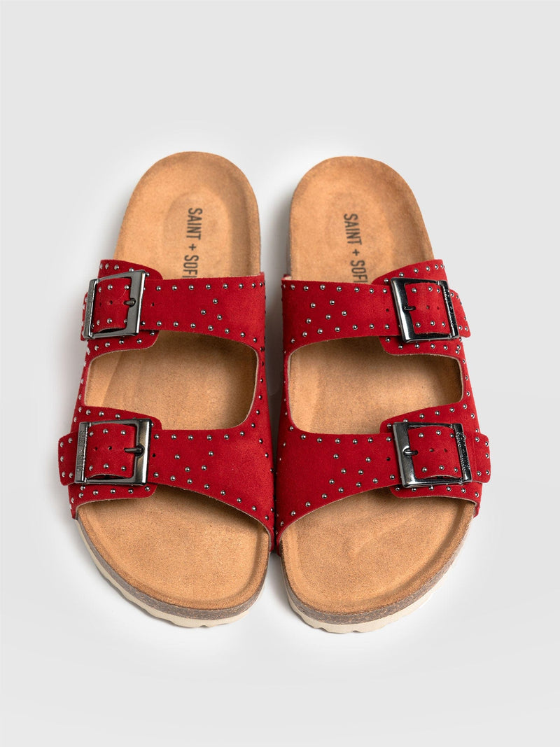 Studded Sutton Slides Red - Women's Sandals | Saint + Sofia® UK