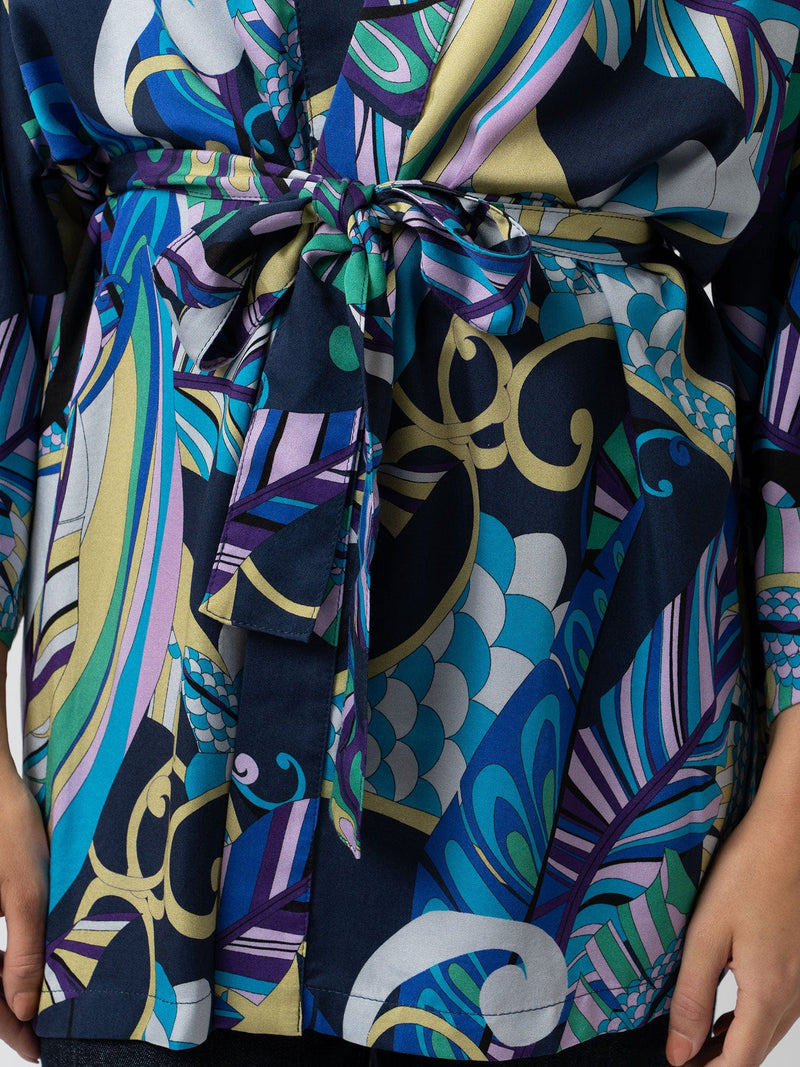 Sunset Kimono Blue Palm - Women's Jackets | Saint + Sofia® UK