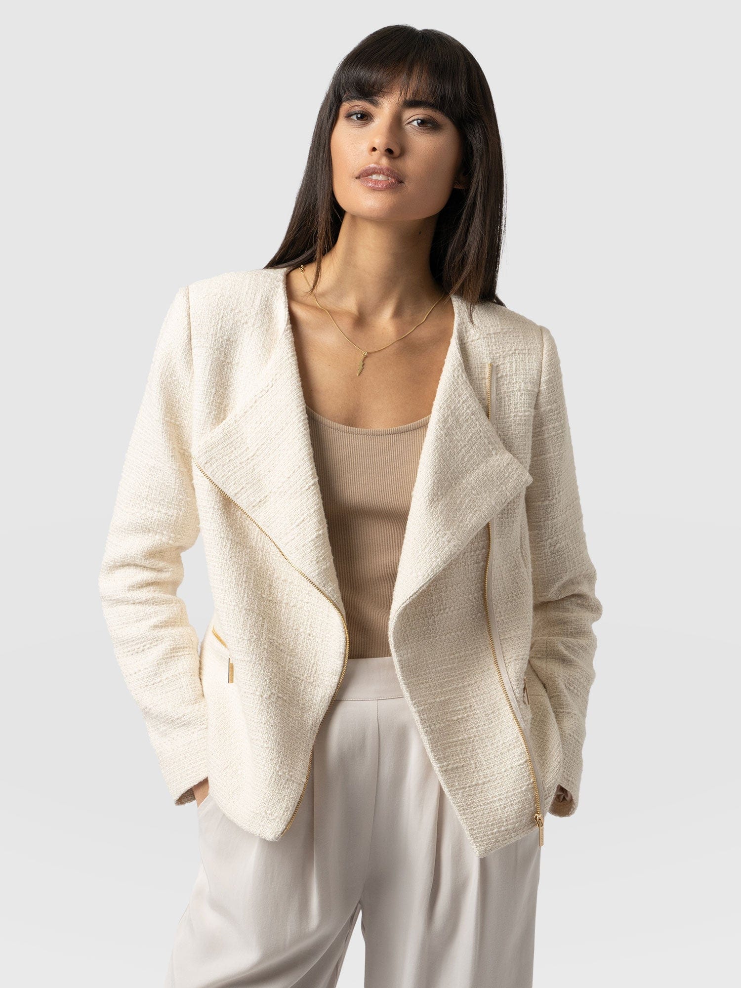 Sutton Asymmetric Jacket Cream Bouclé - Women's Jackets | Saint + Sofia® USA