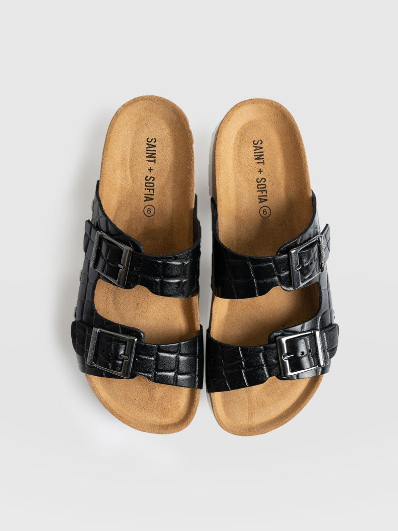 Sutton Slide Black Croc Studded - Women's Sandals | Saint + Sofia® USA