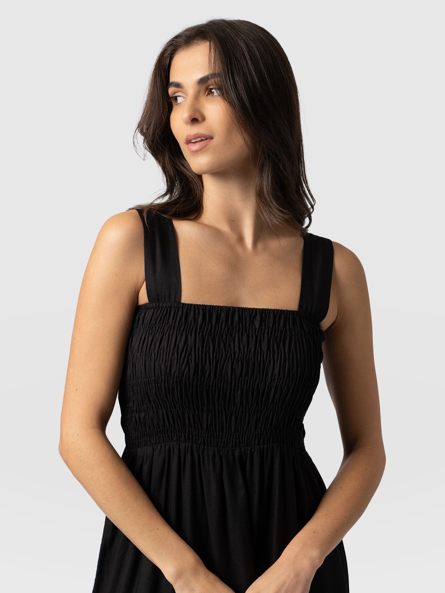 Suzi Shirring Dress Black - Women's Dresses | Saint + Sofia® USA