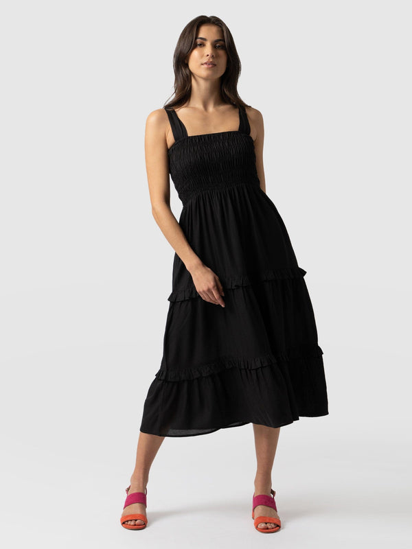 Suzi Shirring Dress Black - Women's Dresses | Saint + Sofia® UK