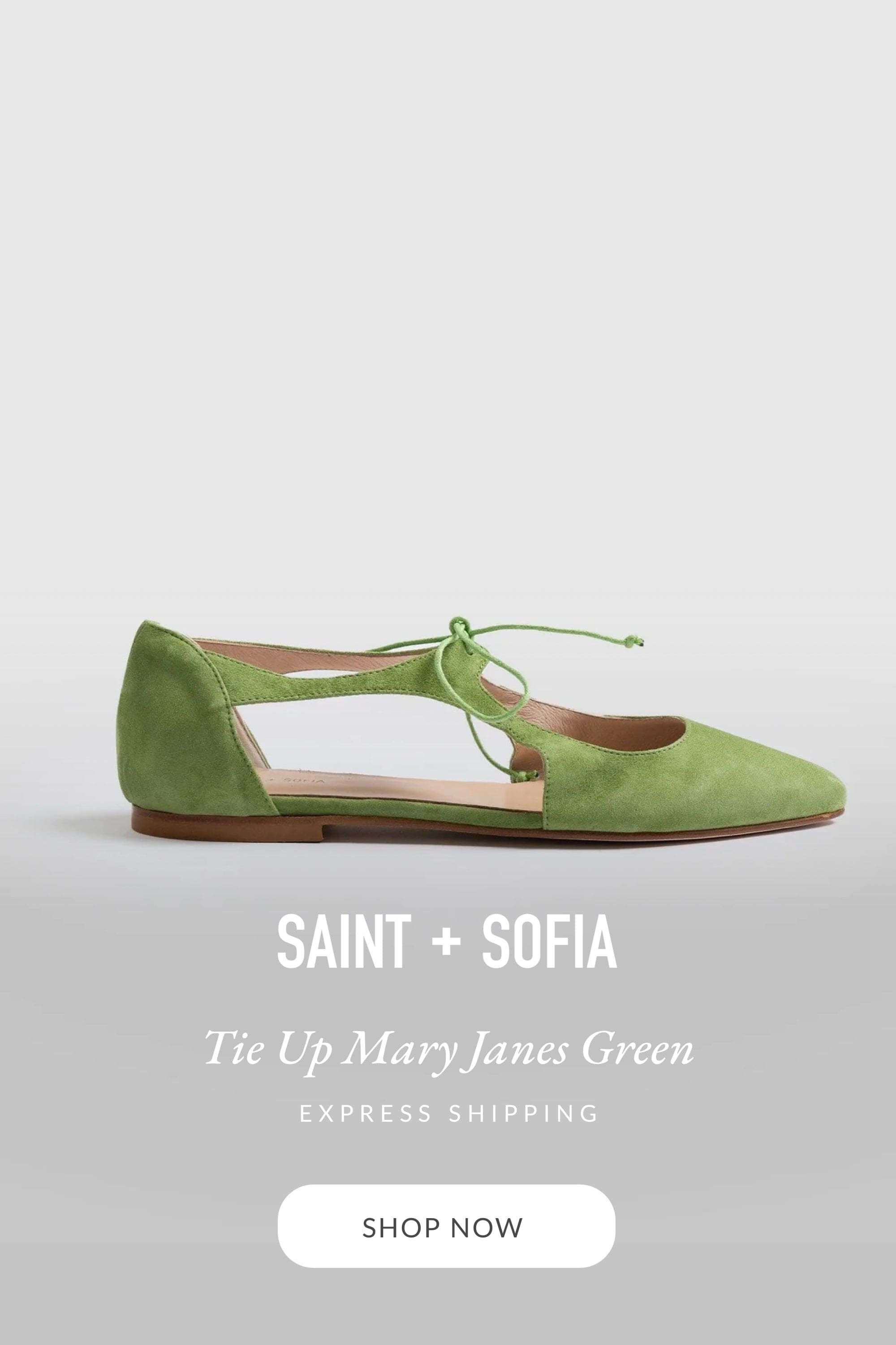 Tie Up Mary Janes Green - Women's Loafers | Saint + Sofia® UK