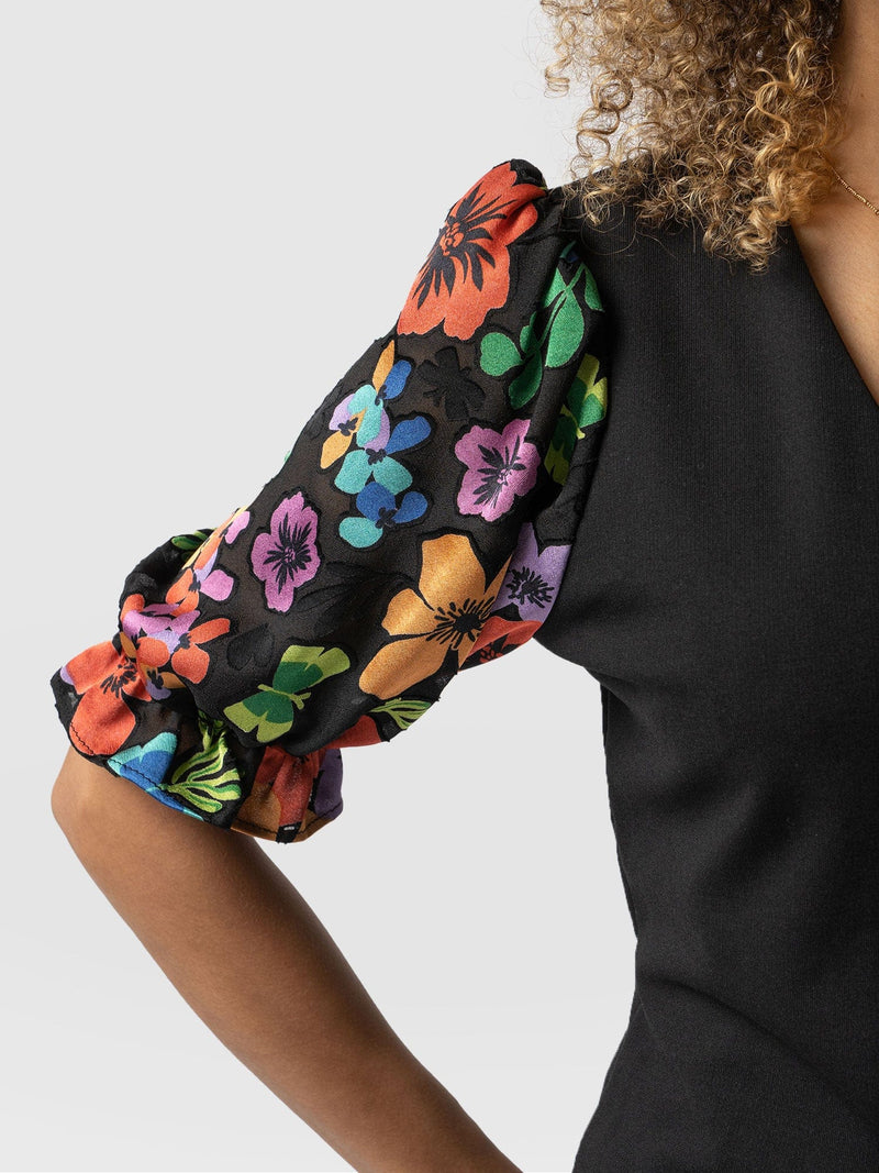 Tori Puff Sleeve Top Black Pop Floral - Women's Tops | Saint + Sofia® USA