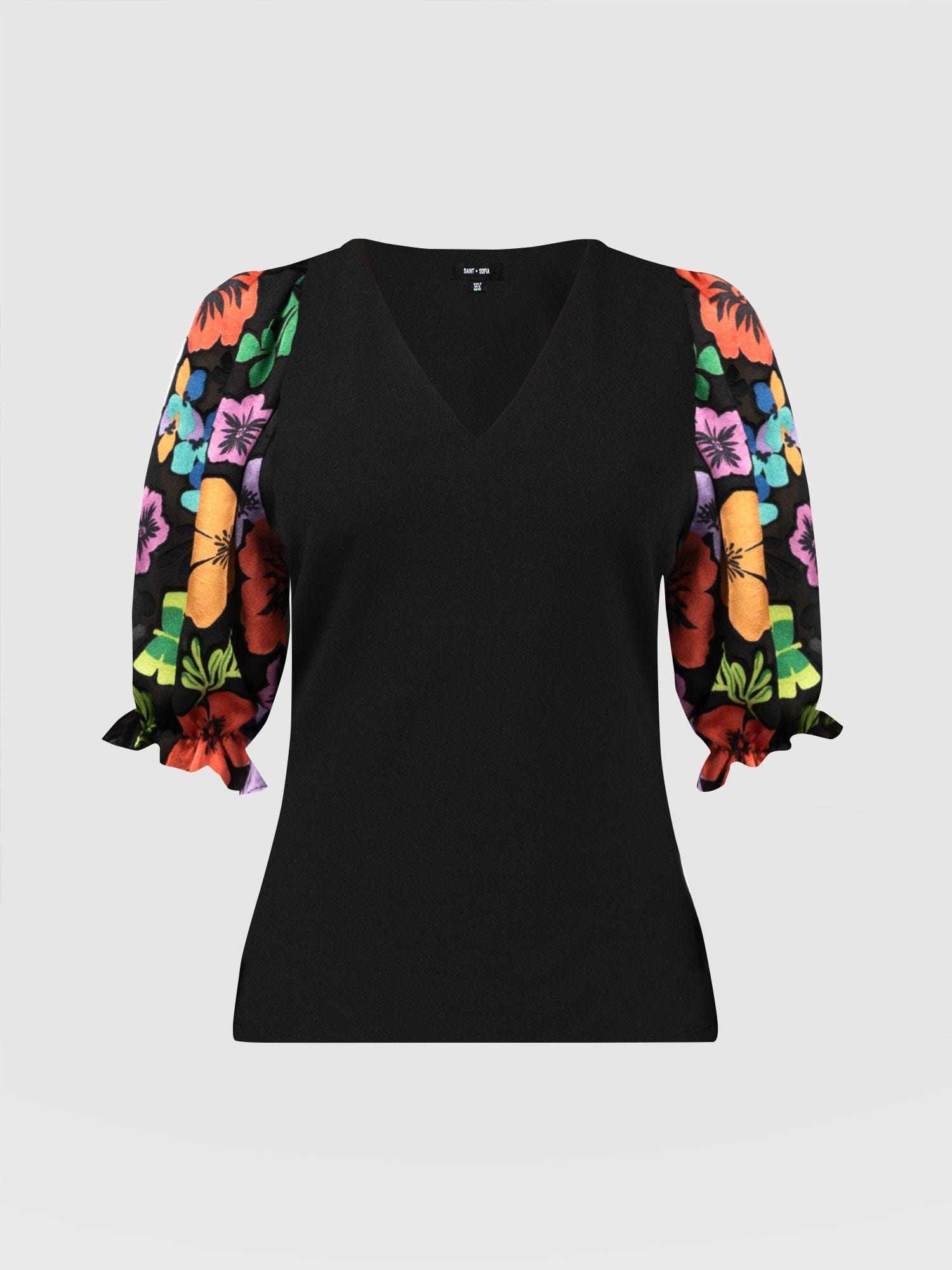 Tori Puff Sleeve Top Black Pop Floral - Women's Tops | Saint + Sofia® USA