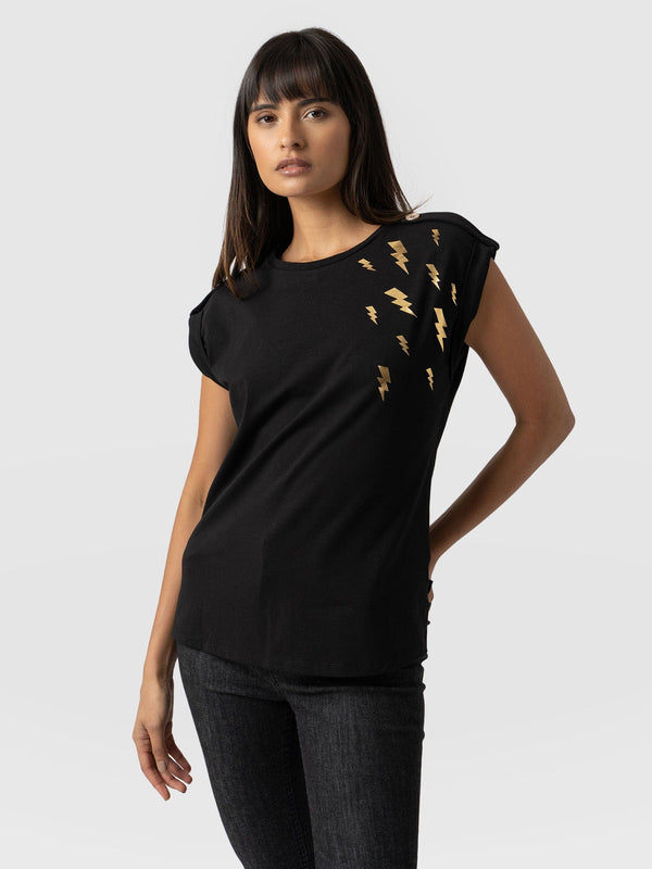 Turn-Up Tee Black Lightning - Women's T-Shirts | Saint + Sofia® USA
