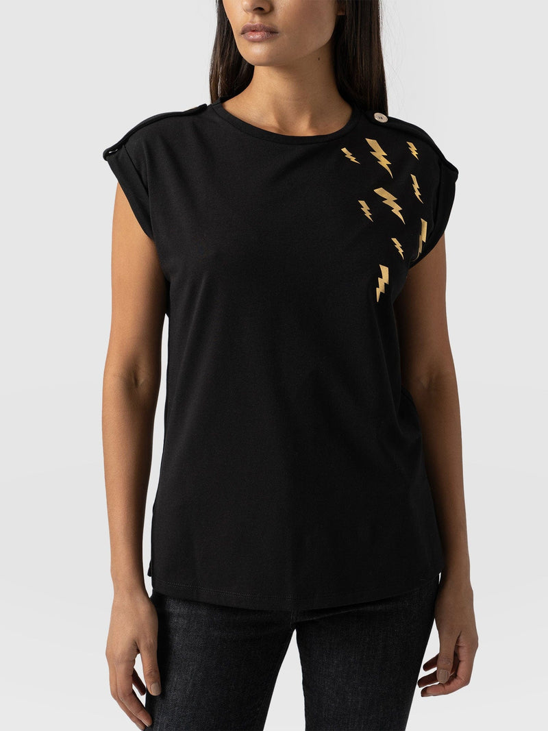 Turn-Up Tee Black Lightning - Women's T-Shirts | Saint + Sofia® USA