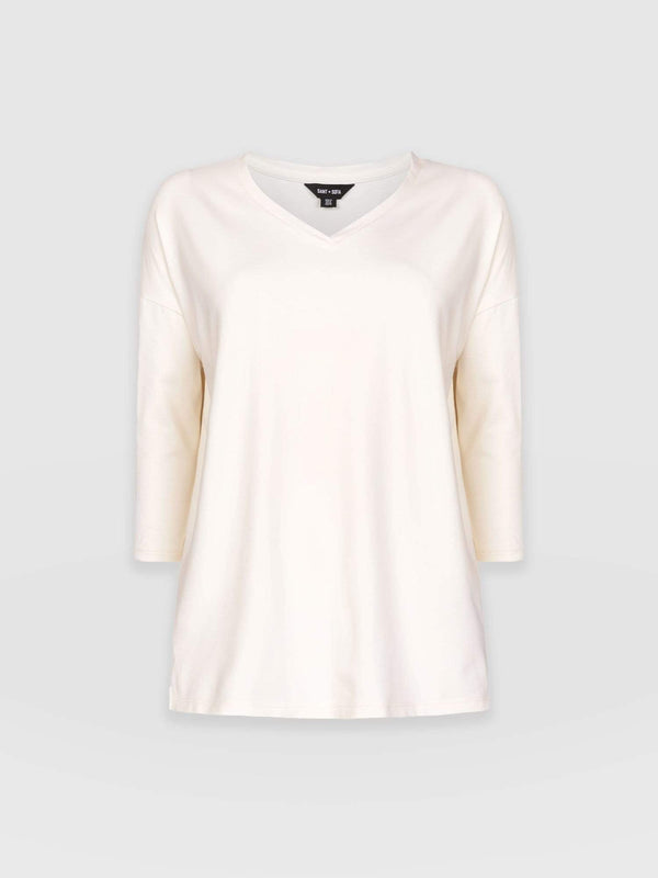 V-Neck Tee Cream - Women's T-Shirts | Saint + Sofia® USA