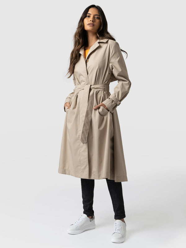 Waterproof A Line Trench Coat Beige - Women's Overcoats | Saint + Sofia® USA