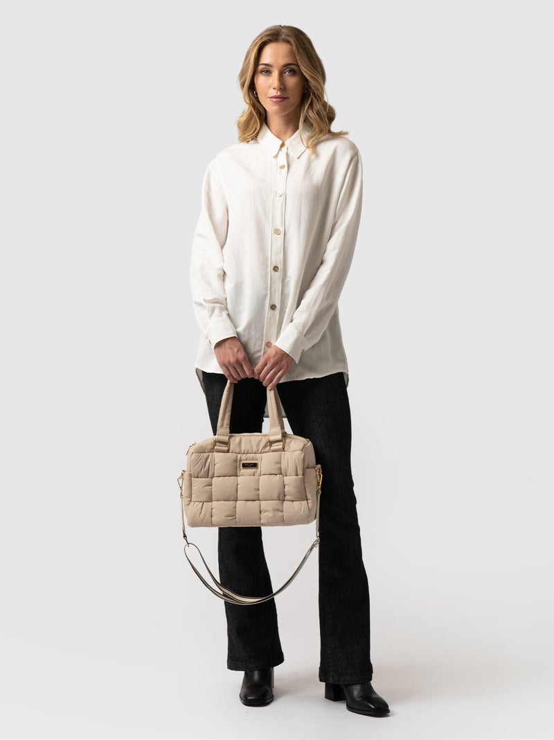 Weaved Duffle Bag Cream- Women's Bags | Saint + Sofia® UK