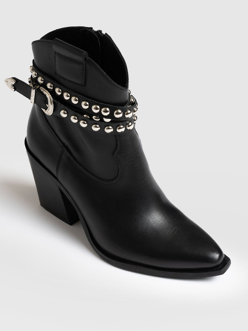 Western Studded Boot Black - Women's Leather Boots | Saint + Sofia® USA