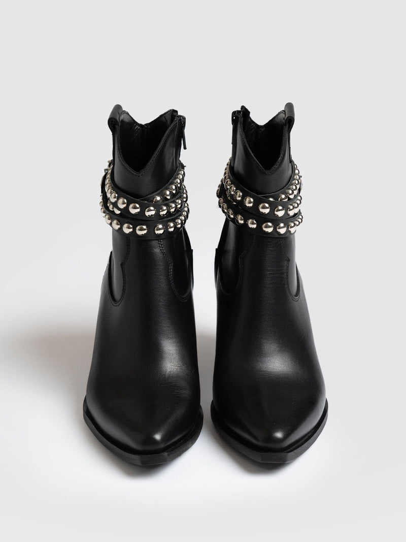 Western Studded Boot Black - Women's Leather Boots | Saint + Sofia® USA