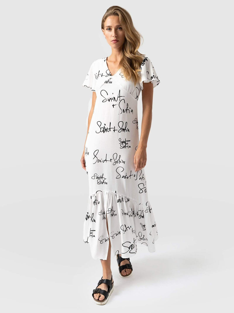 Women’s Easy Midi Dress Cream Print Ecovero | Saint and Sofia® USA