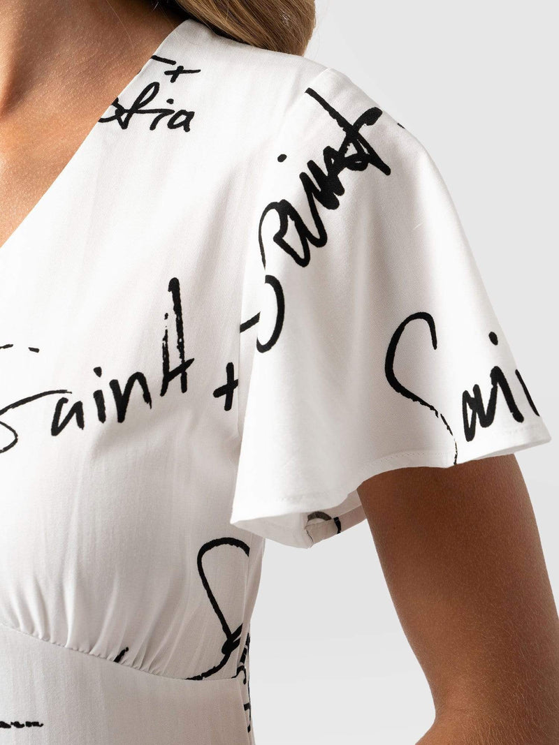 Women’s Easy Midi Dress Cream Print Ecovero | Saint and Sofia® USA