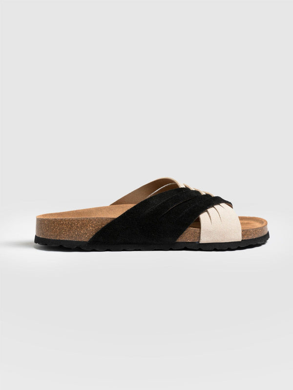 Woven Cross Over Slides Black/Cream Sandals | + Sofia® USA